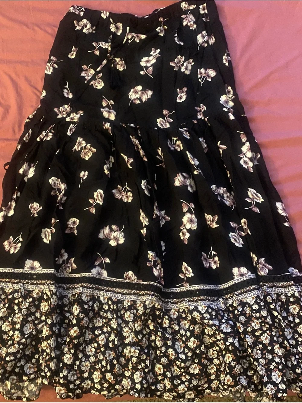 Black Floral Tiered Maxi Skirt - Elegant Women's Skirt